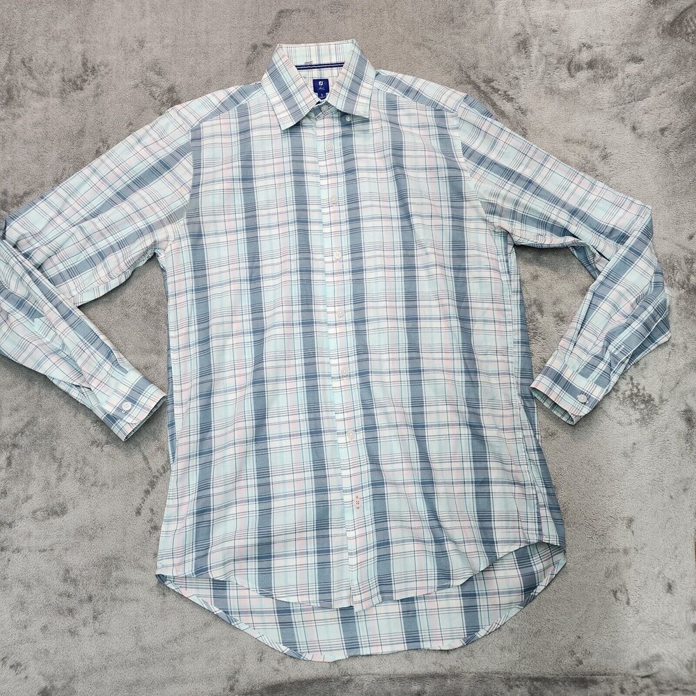 Footjoy Performance Stretch Dress Shirt Blue Grey Check Size S
